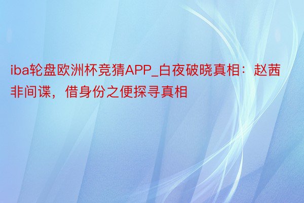 iba轮盘欧洲杯竞猜APP_白夜破晓真相：赵茜非间谍，借身份之便探寻真相